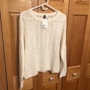 H&M Off white pointelle sweater. Boxy fit. Size Large. Soft and feminine.